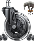 Office Chair Wheels Replacement 3 Inch Heavy Duty Rubber Caster Wheels For Hardwood Floors And Carpet, set of 5