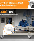 3 inch heavy duty stainless steel low profile caster wheels made from SUS 304, industrial casters with brakes, 4400 lbs capacity, 4 pack.