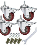 Image showing a set of four Three Inch Heavy Duty Stem Casters 360 Degree Swivel Durable PVC Wheels with accessories included.