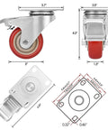 Diagram of 3 Inch Heavy Duty Industrial Swivel Caster Wheels with Brake, showing measurements and design features, includes 1600 lb capacity details.