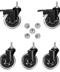 Three Inch Swivel Caster Set With Five Sixteenth Inch Threaded Stem Eighteen UNC Heavy Duty Casters for hardwood tile carpet floors