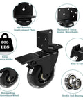 Three Inch Side Mount Caster Wheels Set Of Four With Two Brakes And Two Without Brakes, Heavy Duty Industrial Casters with L Shaped Bracket