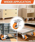 3 Inch Heavy Duty Caster Wheels Set of 16 with Brake shown on furniture, trolley, bedside cabinet, and mobile shelf applications