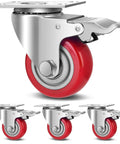 3 Inch Heavy Duty Industrial Swivel Caster Wheels with Brake, Set of 4, red polyurethane wheels with safety lock brake