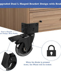 3 Inch L Shaped Plate Swivel Caster With Brake Side Mount Quiet Non Marking Polyurethane Wheels 600 Lb Capacity Set Of 4