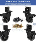 3 Inch L Shaped Plate Swivel Caster With Brake Side Mount Quiet Non Marking Polyurethane Wheels 600 Lb Capacity Set Of 4