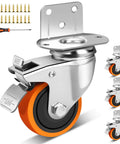 Front view of 3 Inch Side Mount Casters Set Of 4, L-Shape Heavy Duty Plate Casters With Brakes, Silent Rubber Swivel, 1000 Lbs Capacity