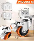 3 Inch Side Mount Casters Set Of 4, L-Shape Heavy Duty Plate Casters With Brakes, 1000 Lbs Total Capacity, Silent Rubber Swivel Casters