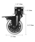 3 Inch L Shaped Plate Caster, side view, with measurements for 4 Pack Side Mount Lockable Furniture Caster Wheels With Non Marking Polyurethane