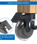 3 Inch L Shaped Plate Casters, 4 Pack Side Mount Lockable Furniture Caster Wheels With Non Marking Polyurethane, Quiet Rolling and Shock Absorption, Rustproof Stainless Steel Core For Tables And Cabinets, close-up view of single locking system