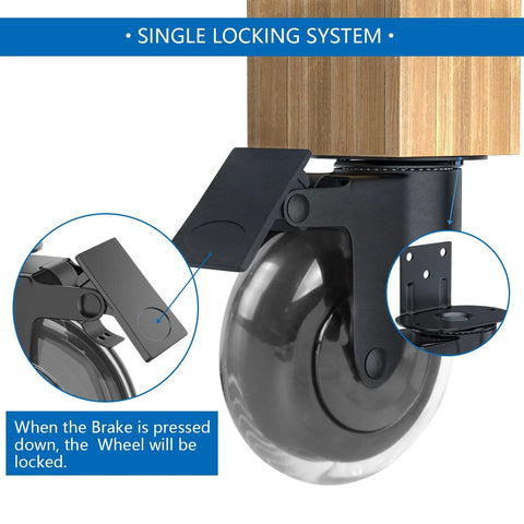 3 Inch L Shaped Plate Casters, 4 Pack Side Mount Lockable Furniture Caster Wheels With Non Marking Polyurethane, Quiet Rolling and Shock Absorption, Rustproof Stainless Steel Core For Tables And Cabinets, close-up view of single locking system