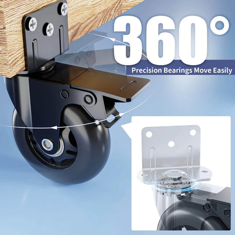 3 Inch Side Mount Plate Caster Wheels L Shaped Heavy Duty Set of 4 with Brake 360 Degree Swivel with precision bearings