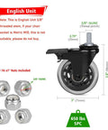 Brake Caster With Three Eighths Inch 16UNC Threaded Stem, Heavy Duty 3 Inch Lockable Bearing Caster With Lock Nuts For Office Chairs And Home Furniture, Set Of 5