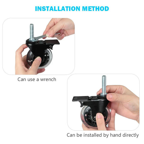 Installation showing Three Inch Industrial Swivel Locking Caster Set Of Four With Three Eighths Inch Sixteen UNC Threaded Stem