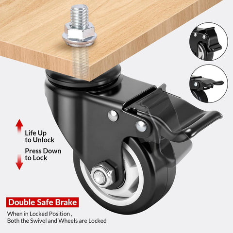 3 Inch Heavy Duty Caster Wheels Set Of 4 With Threaded Stem For Furniture And Workbenches Half Inch Diameter And 13 Threads Per Inch Locking Casters