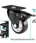 3 Inch Heavy Duty Locking Caster Wheels Set of 8 for Industrial Applications, close-up view of swivel plate with brake mechanism.