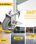 3 Inch Locking Caster Wheels Set of 4 with Threaded Stem 3/8-16 x 1-1/2, heavy duty swivel casters with side brake, gray rubber wheels