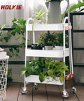 Indoor plant cart with white frame on 3 Inch Locking Caster Wheels Set of 4 with Threaded Stem 3/8-16 x 1-1/2