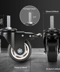 3 Inch Heavy Duty Caster Wheels Set Of 4 With Threaded Stem For Furniture And Workbenches Half Inch Diameter And 13 Threads Per Inch Locking Casters Non Marking PU Wheels Smooth Rolling Industrial Castors Each Up To 400 Pounds shown in front and side view with dimensions