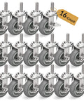 3 Inch Locking Swivel Caster Wheels Set of 16 with Threaded Stem 3/8-16 x 1-1/2 Inch gray non marking casters displayed together.