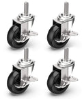 3 Inch Locking Swivel Caster Wheels Set of 12 with Threaded Stem 3/8-16 x 1-1/2 Inch, Heavy Duty Black Steel Casters at different angles.