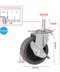 3 Inch Locking Swivel Stem Caster Wheels Set of 4 with 3/8-16 x 1 Threaded Stem and rubber wheel dimensions