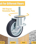 3 Inch Caster Wheels Locking Stem Casters Set Of 4 Threaded Stem Size 3 8 Inch 16 UNC By 1 2 Inch with side brake on various floor types