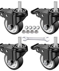 Four 3 Inch Stem Casters With M12 Thread, 12mm Diameter By 30mm Length, Heavy Duty Locking Swivel Caster Wheels, with installation tools.