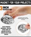 Effortlessly retrieve metal parts from tight spots, under machines, and around the shop with this 3 inch magnetic tray for metal surfaces.