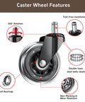 Office Chair Caster Wheels Set Of 5, 3 Inch Heavy Duty Casters showing ball bearings and 360-degree rotation features