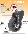 3 Inch Office Chair Wheels Replacement Casters For Carpet And Hard Floors 7-16 Inch Diameter And 7-8 Inch Stem Length