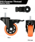 Three Inch Stem Caster Wheels Four Pack M10 1.5x25mm Threaded Stem Heavy Duty Swivel Casters With Safety Dual Locking Brakes side view