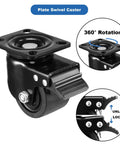 3 Inch Plate Swivel Caster Wheels Heavy Duty Set of 4 with low gravity center design black nylon wheels and brakes
