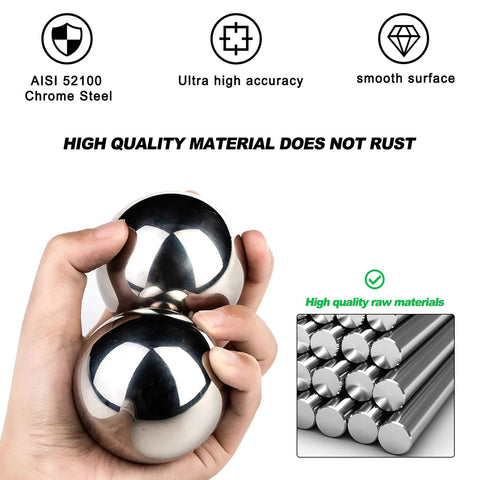 Hand holding 2 Pieces 3 Inch Ball Bearing Steel Balls 76.2mm Precision Solid Balls With Polished Finish Built To Last Heavy Duty