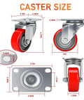 Heavy Duty 3 Inch Caster Wheels Set Of 4 With Polyurethane Steel Wheels Noiseless Swivel Casters detailed size chart