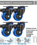 3 Inch Caster Wheels Set Of 4 Heavy Duty With Brake And Dual Locking Casters, Quiet Polyurethane Foam Wheels, Hardware Included