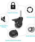 Three Inch Industrial Swivel Locking Caster Set Of Four With Three Eighths Inch Sixteen UNC Threaded Stem One And A Half Inch Long