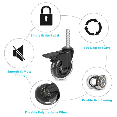 Three Inch Industrial Swivel Locking Caster Set Of Four With Three Eighths Inch Sixteen UNC Threaded Stem One And A Half Inch Long