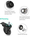 Heavy Duty 3 Inch Swivel Casters Set Of Four With M10 By 20mm Metric Stem Threads Locking Castors And Hex Nuts 600 Lb Capacity Durable Furniture Casters For Mobile Cabinets Lab Tables And Equipment With Smooth Rolling And Safe Locking showing polyurethane wheels, ball bearings, and rotating design diagrams