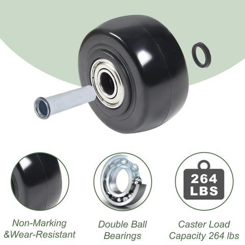 Set Of 4 PU Caster Wheels, 3 Inch Wide, 75mm Diameter, 1-1/4 Inch Wheel Width, 3/8 Inch Axle, showing non-marking, wear-resistant design