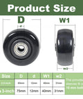 Diagram showing size dimensions for 3-inch PU caster wheels, 75mm diameter, 31.75mm wide for Set Of 4 PU Caster Wheels.