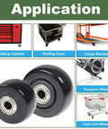 Set Of 4 PU Caster Wheels, 3 Inch Wide, 75mm Diameter, 1-1/4 Inch Wheel Width, various applications like cabinets and carts