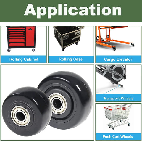 Set Of 4 PU Caster Wheels, 3 Inch Wide, 75mm Diameter, 1-1/4 Inch Wheel Width, various applications like cabinets and carts