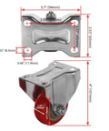 8 Pack 3 Inch Rigid Non Swivel Caster With Red Polyurethane Wheels And Top Plate For Straight Line Movement Fixed Caster For Cart Or Studio Equipment 4 Inch Overall Height Plate Size 2.55 By 3.7 Inches