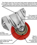 8 Pack 3 Inch Rigid Non Swivel Caster With Red Polyurethane Wheels And Top Plate For Straight Line Movement Fixed Caster For Cart Or Studio Equipment 4 Inch Overall Height Plate Size 2.55 By 3.7 Inches