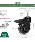 3 Inch Heavy Duty Rubber Caster Wheels With Brakes For Carts, Dollies And Furniture, showing dimensions and 5/16-18 threaded stem.