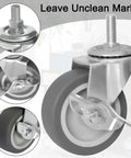 Close-up of Set Of Four 3 Inch Caster Wheels With Locking Brakes, Rubber Heavy Duty Casters, showing metal stem and brake