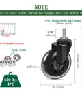Three Inch Rubber Caster Wheels Heavy Duty With 5/16-18 X 1 Threaded Stem Set Of Four Quiet And Smooth Rolling Castors