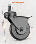 Side view of 3-Inch Rubber Heavy-Duty Grill Wheel With Brake, 2-Piece Caster Wheel Replacement For Pellet Grills, labeled dimensions
