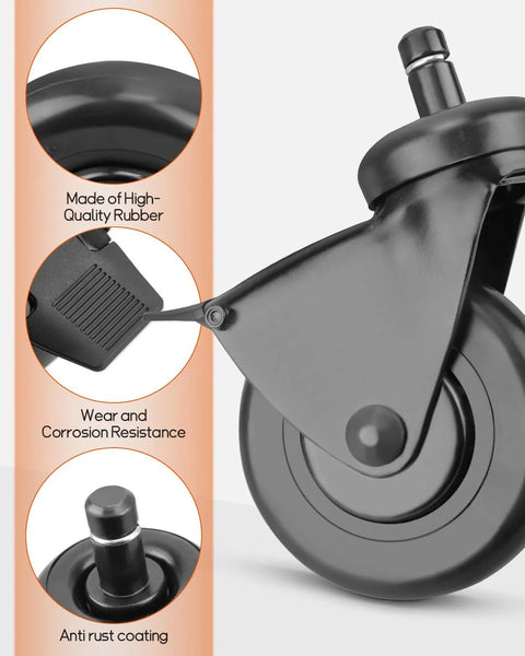 Close-up of a 3-inch rubber heavy-duty grill wheel with brake, highlighting features for pellet grills including Timberline 1300.